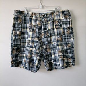 CHAPS Mens Indian Madras Patchwork Blue High Rise Cotton Chino Shorts Size 42